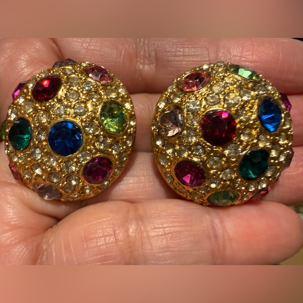 Multicolor Vintage Rhinestone 80s Statement Earri… - image 2